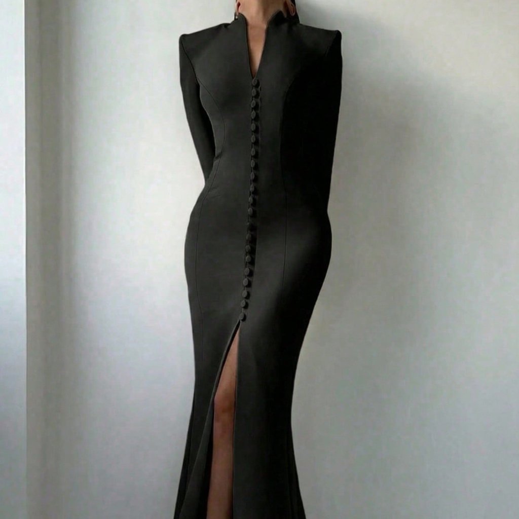 Black Elegant Women's Long Sleeve Formal Dress